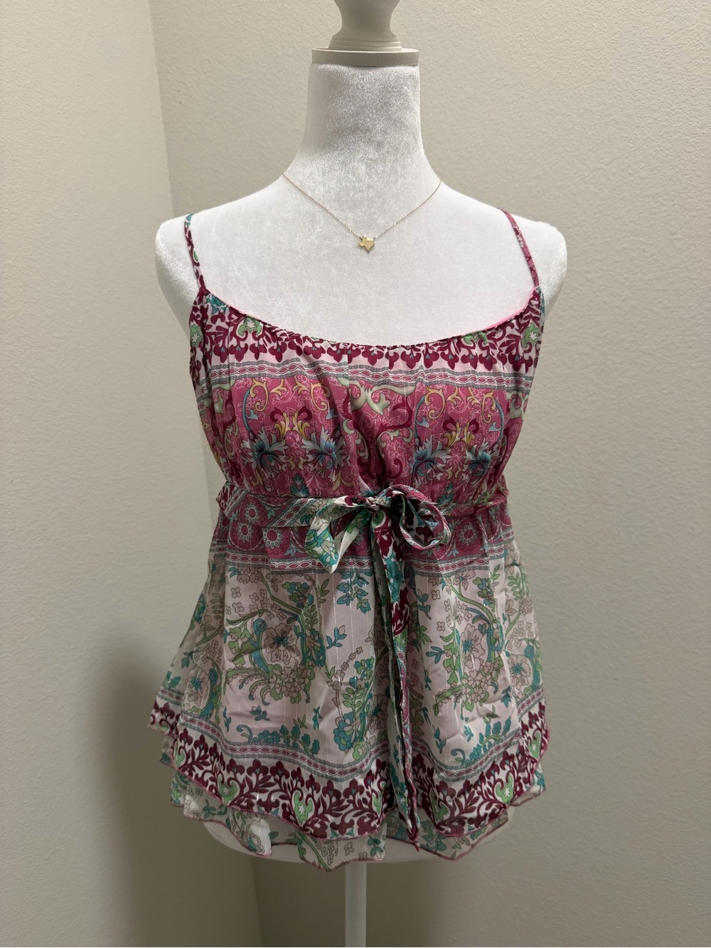 Star City Pink & Green Printed Tie-Front Cami